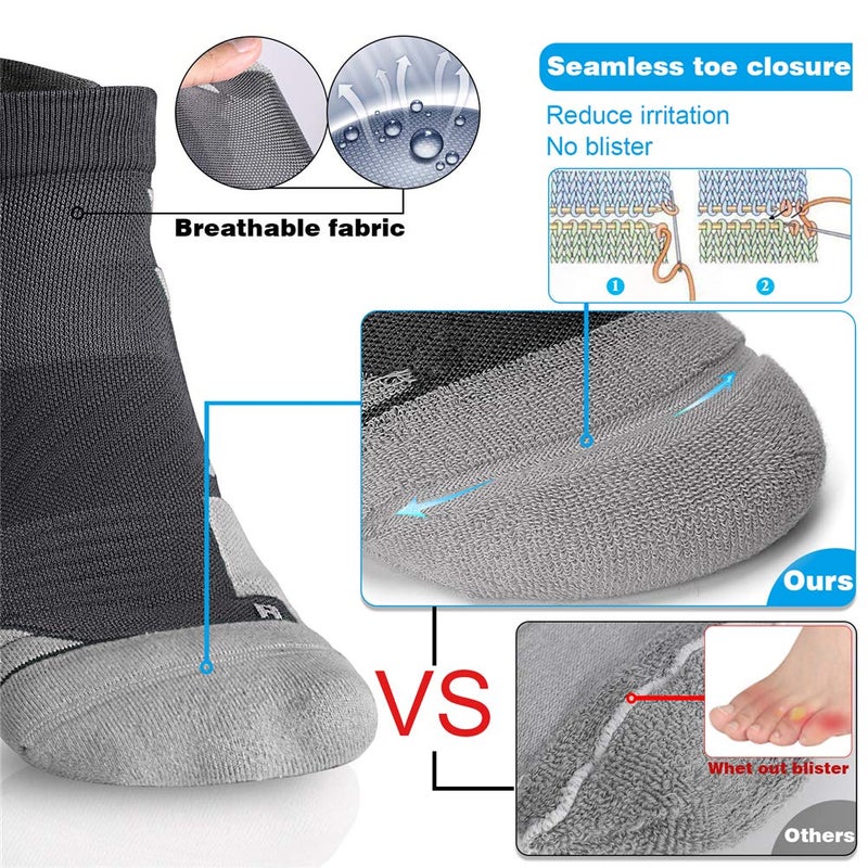 Hylaea No Show Running Socks Men, Moisture Wicking Athletic Tab Socks No Blister Coolmax Cushion, ideal for Sports Golf Gym Workout Tennis Low Cut Gray Black xLarge 3 Pairs - Image 2